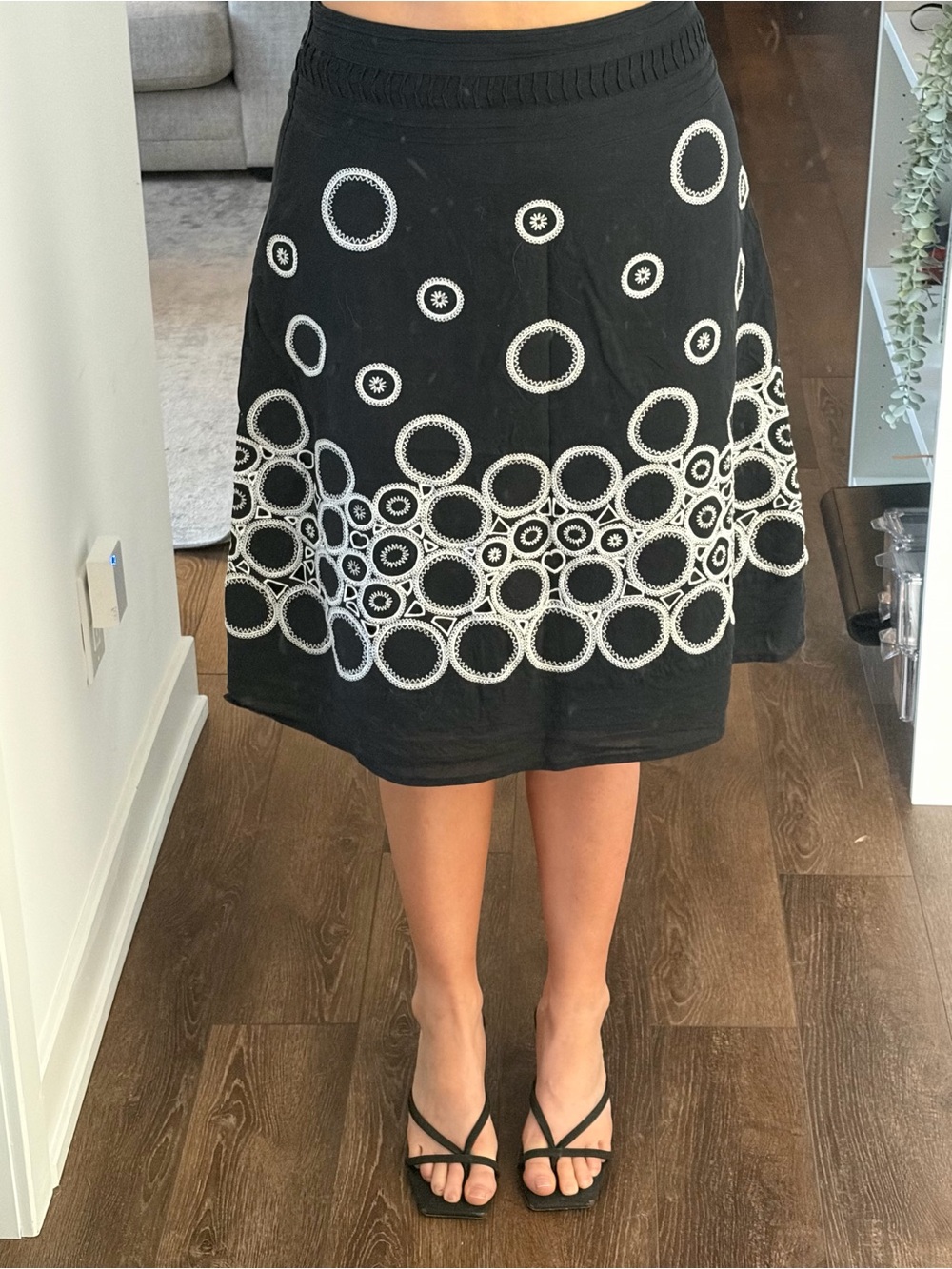 100% Cotton Black Embroidered Circle A-Line Skirt